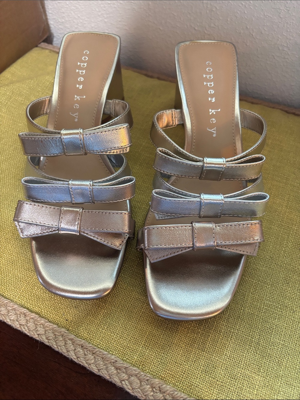 Copper Key Silver & Gold  Bow Strappy Heels